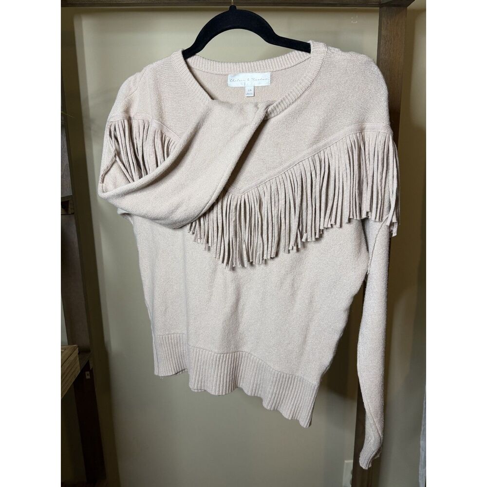 Women's Chelsea & Theodore Fringe Sweater, Size Large